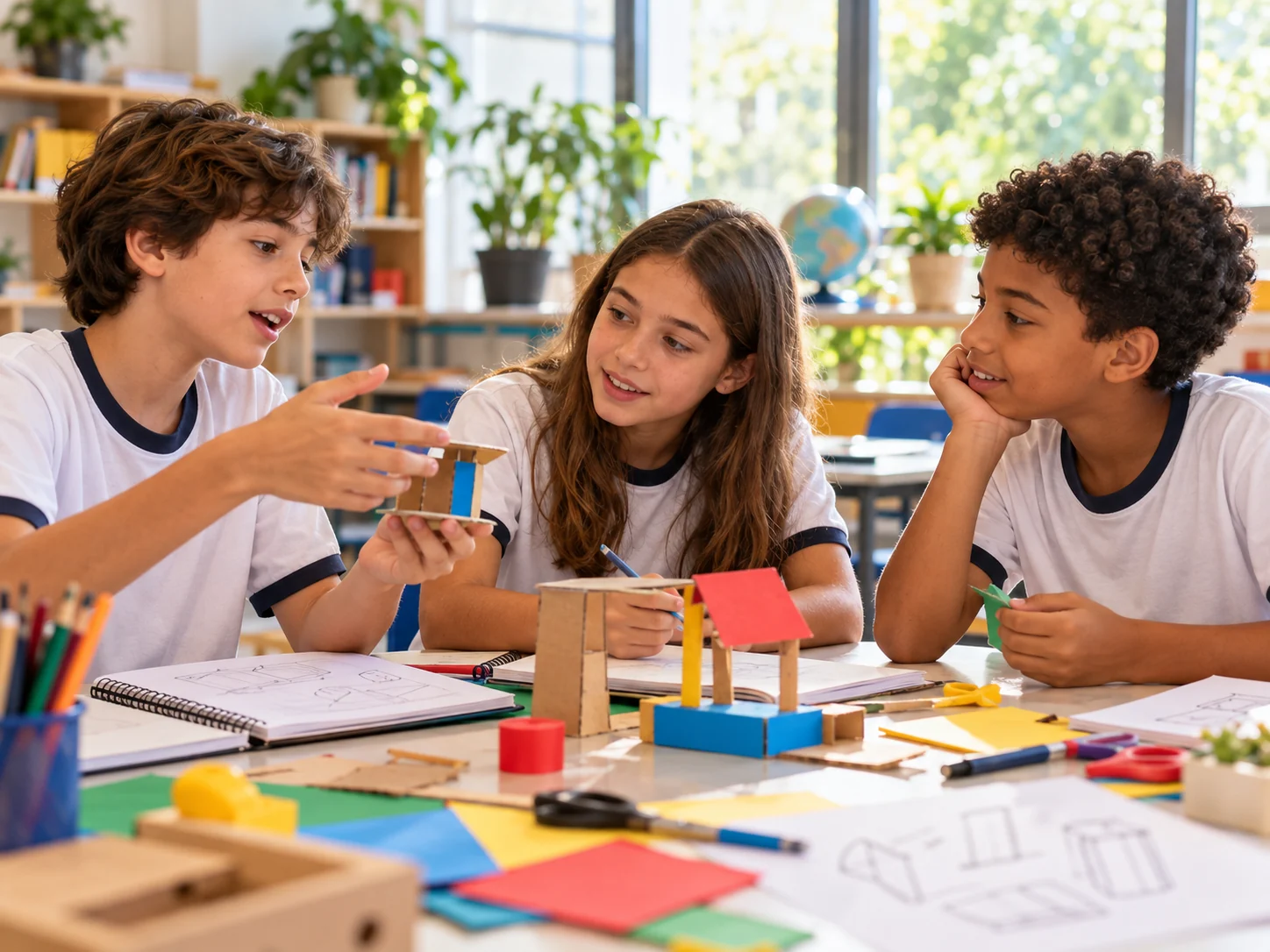Imagem ilustrativa de alunos colaborando na criação de um projeto